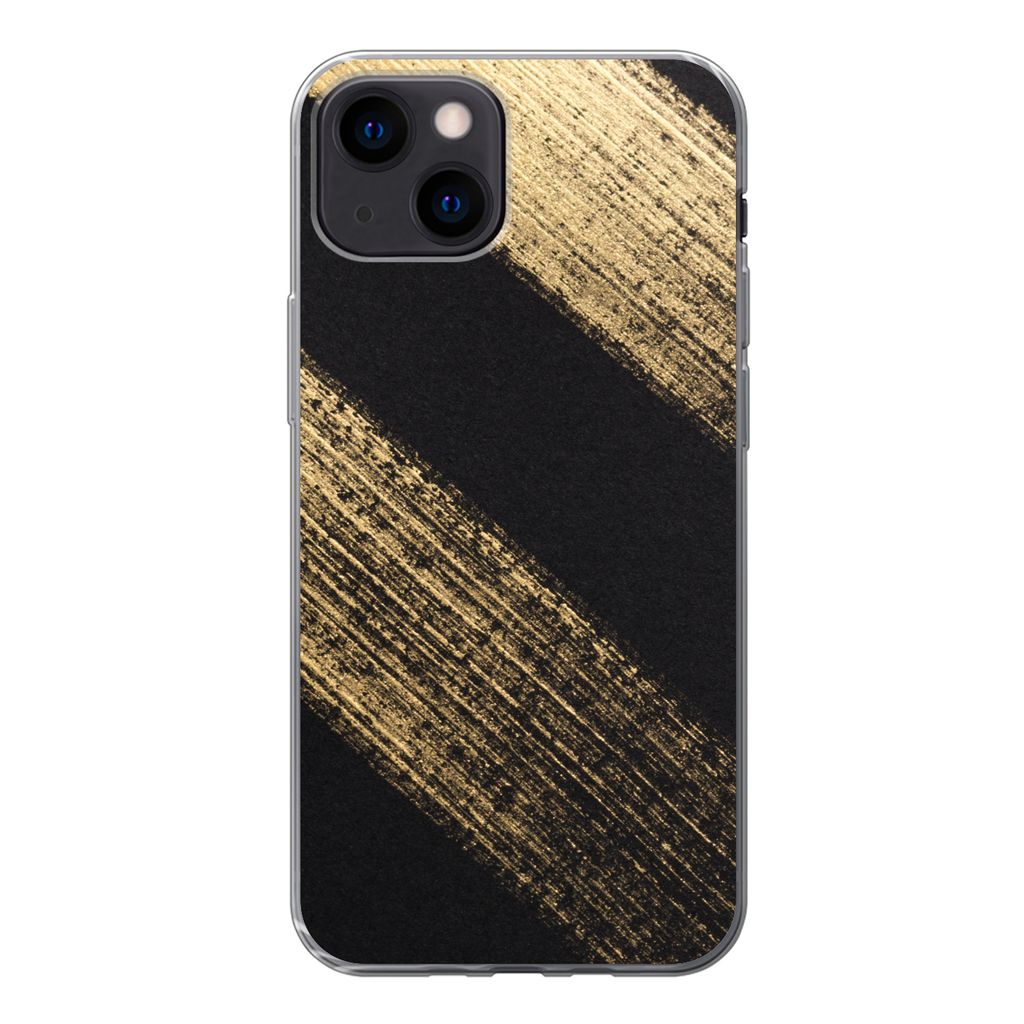 MuchoWow Handyhülle Schutzhülle Hülle für iPhone 13 mini Goldene Farbstreifen auf schwarzem Hintergrund Silikon Softcase Handy Hülle - Softcase