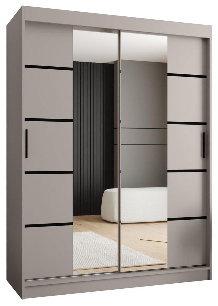 Kryspol - - Kleiderschrank mit Spiegel, 150x200x62cm, 2 Tür, RUBINO V4 150 Kaschmir