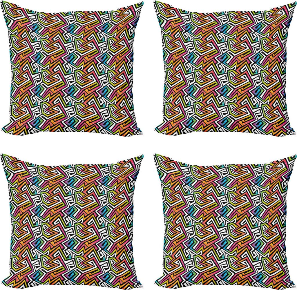 ABAKUHAUS Geometrisch Kissenbezug Set (4 Stück), Grunge Puzzle Retro, Moderner Doppelseitiger Digitaldruck, 60 cm x 60 cm, Mehrfarbig