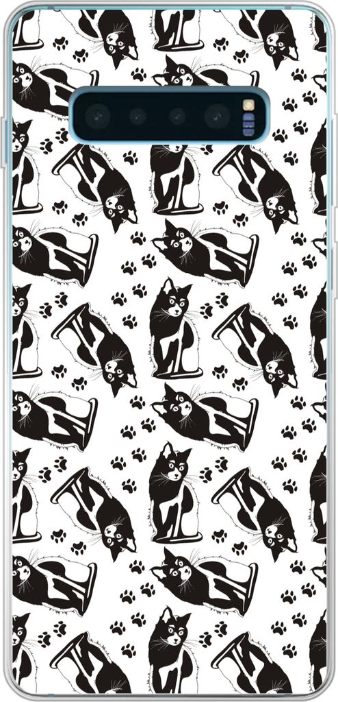 MuchoWow Handyhülle Schutzhülle Hülle für Telefoonhoesje Samsung Galaxy S10 Lite Muster - Katze - Schwarz - Weiß - Jungen - Mädchen - Kinde...