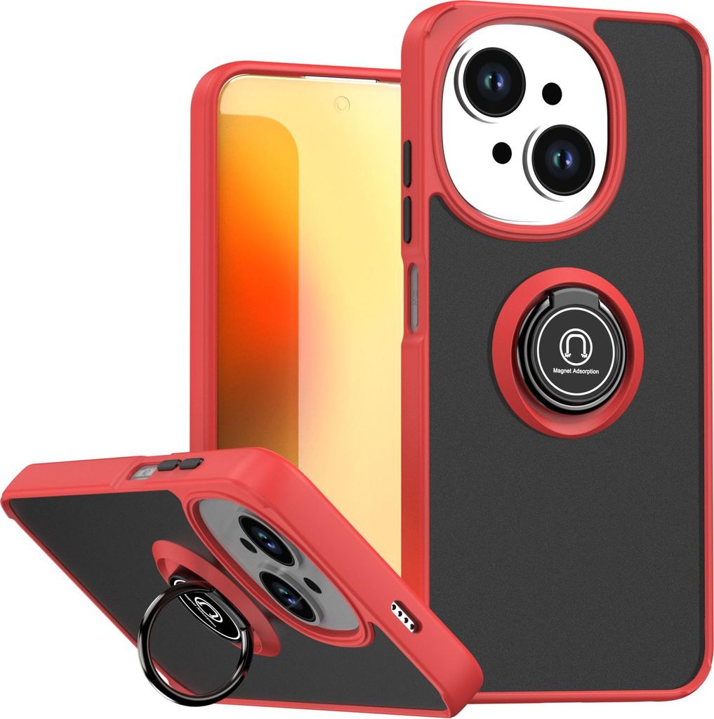 Hülle für Tecno Spark Go 1/Spark Go 2025/Pop 9 Matte Transluzent TPU Stoßfest Schutzhülle mit Ring Halter Ständer Rot