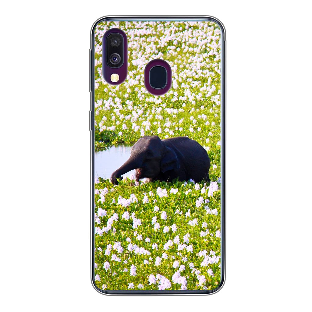 MuchoWow Handyhülle Schutzhülle Hülle für Samsung Galaxy A40 Elefant - Wasser - Pflanzen - Grün - Natur - Tiere Silikon Softcase Handy Hüll...