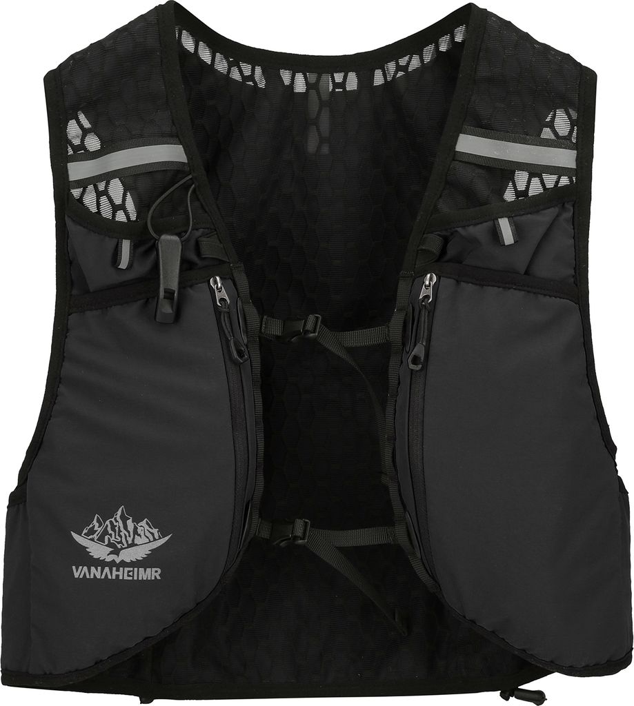 Vanaheimr Trinkweste mit Taschen, verstellbare Träger, Unisex, Laufweste, Wanderweste, Fahrradweste, Schwarz