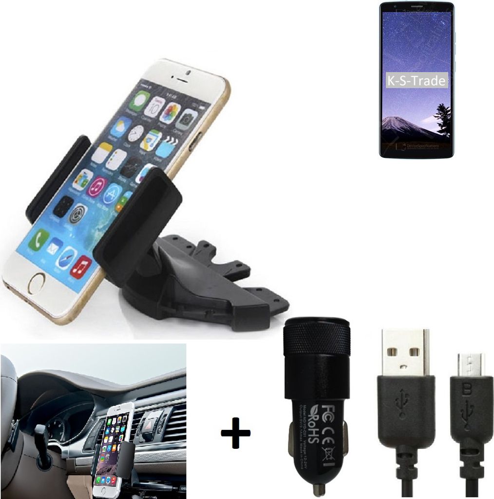TOP SET K-S-Trade Autohalterung kompatibel mit Blackview A20 Pro CD Schlitz Halterung KFZ-Halter Radio Handy Halterung 360° drehbar DVD-Schacht inkl.