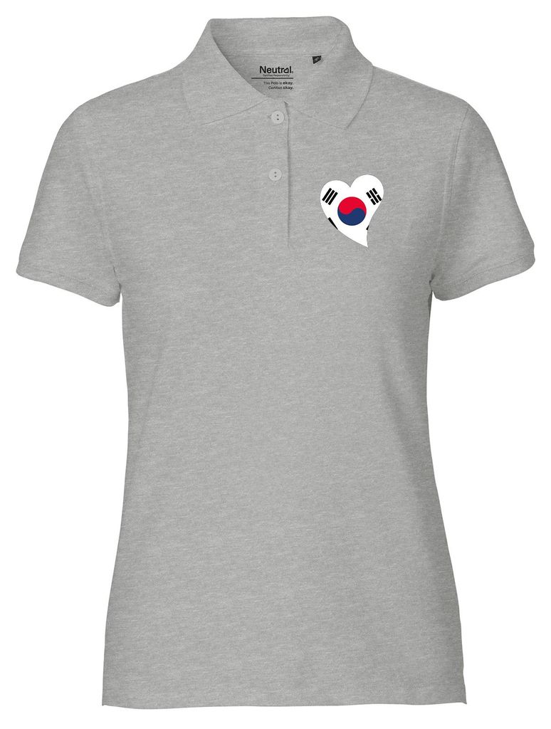 Huuraa Damen Polo Shirt Südkorea Flagge Herz M Sport Grey Bio Baumwolle Fairtrade Poloshirt Geschenkidee