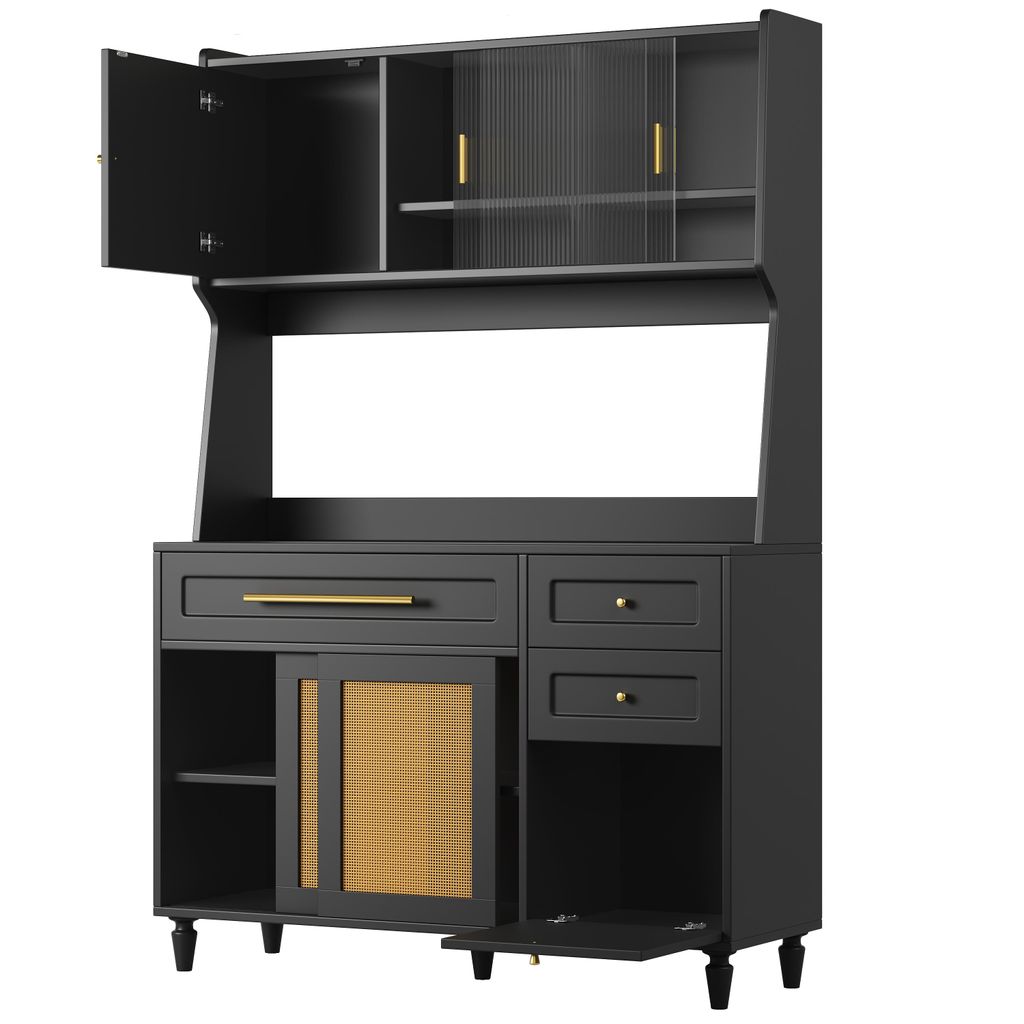 A black hutch with gold accents.