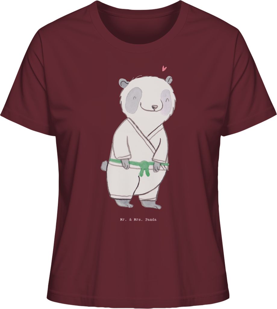 Mr. & Mrs. Panda Basic T-Shirt Damen Panda Jiu Jitsu Größe L - Burgundy - Geschenk, Selbstverteidigung, Rundhals, Japanische Kampfkunst, shirt, B...