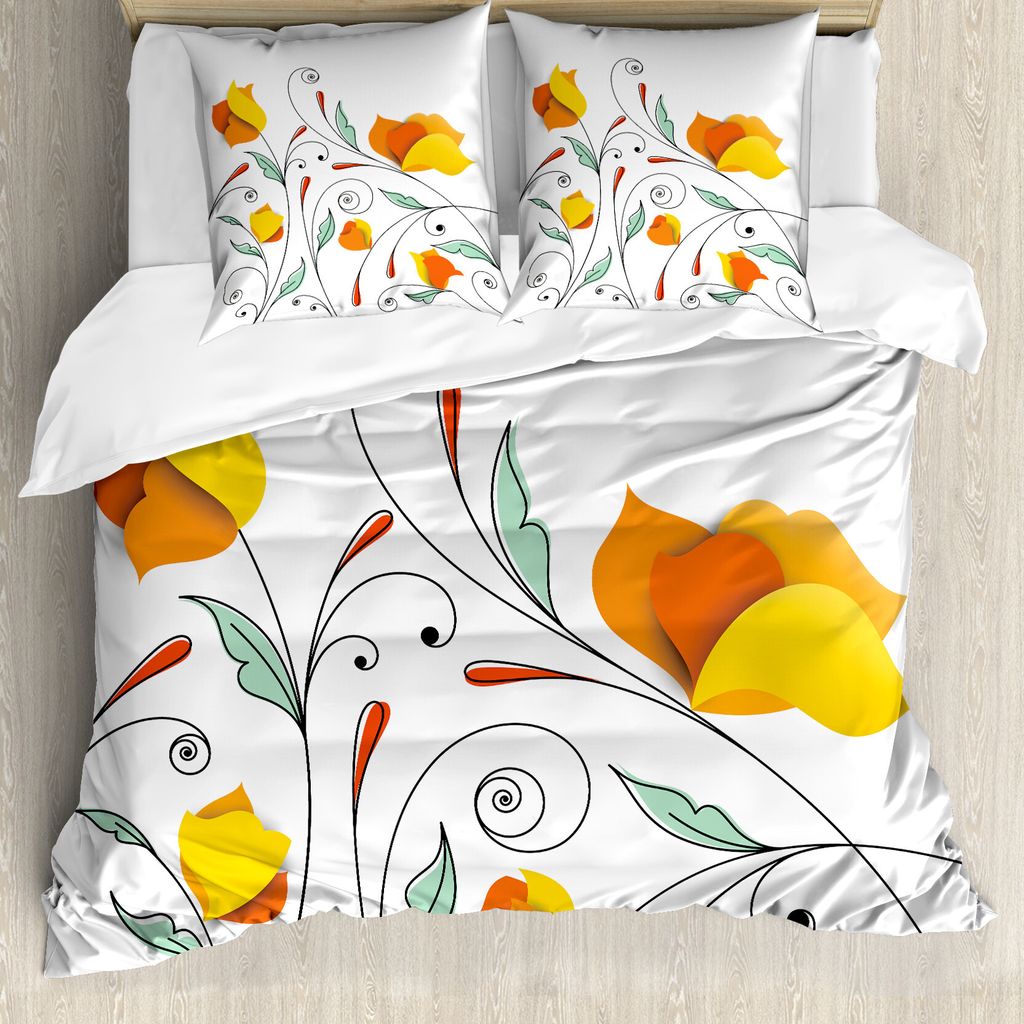 ABAKUHAUS Blumen Bettbezug, Verwirbelt Romantische AST, Milbensicher Allergiker geeignet mit Kissenbezügen, 200 cm x 200 cm - 80 x 80 cm, Mint orange
