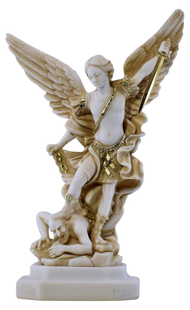 Skulptur des Erzengels Michael, der Luzifer besiegt