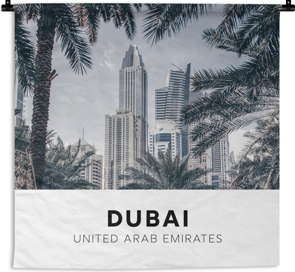 MuchoWow Wandteppich Wandbehang Dubai - Palme - Wolkenkratzer 60x60 cm Tapisserie Dekoration Wandtuch - Dekorationen - Wand Decke
