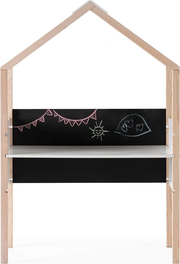 Bureau avec ardoise ELORA blanc laqué et bois clair L100 cm CALICOSY