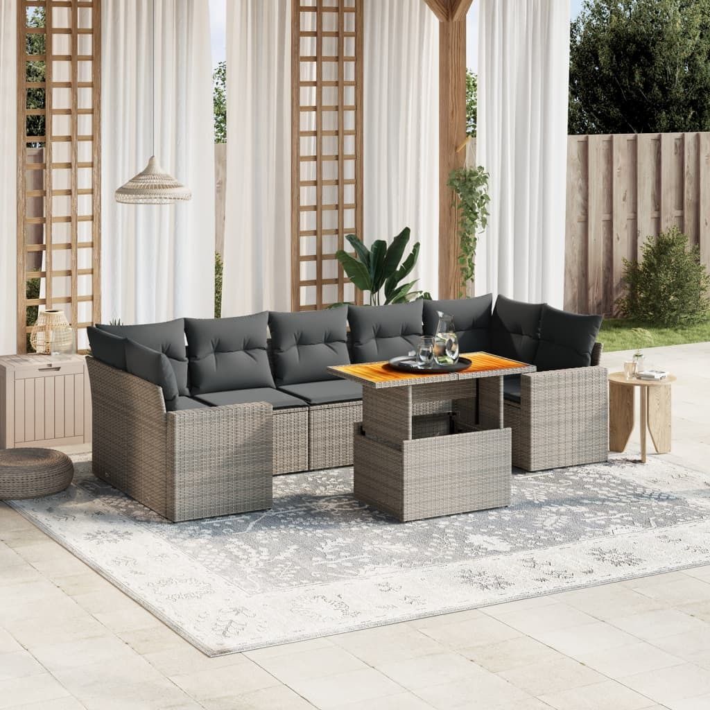 Maison Exclusive - 8-tlg. Garten-Sofagarnitur mit Kissen Grau Poly Rattan
