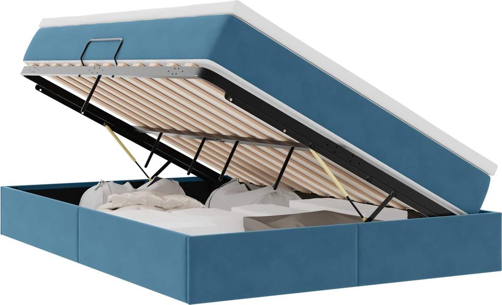 vidaXL Aufbewahrungsbett mit Matratze Dunkelblau 140 x 190 cm Samt