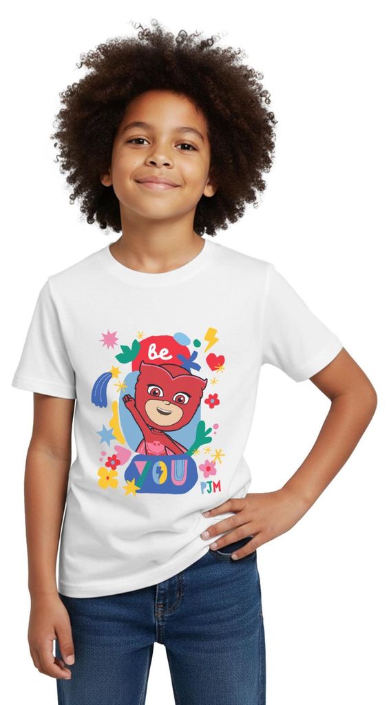 Spreadshirt PJ Masks Owlette Slogan Be You Sei Du Selbst Kinder T-Shirt, 110/116 (5-6 Jahre), Weiß