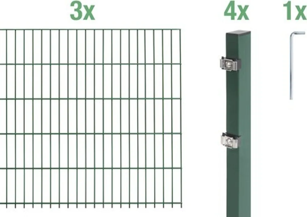 Alberts 650209 Kit Clôture Treillis Double Fil Vert 120cm x 6m Complet