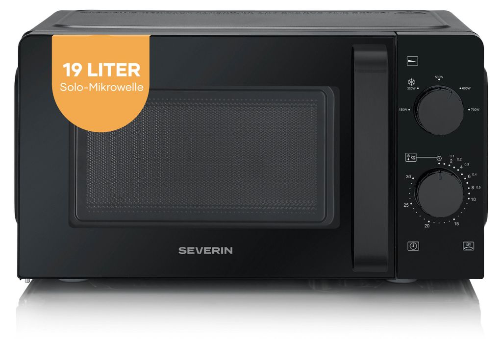 Severin Mikrowelle Solo, Auftauen und Erhitzen, 6 Leistungsstufen & Auftaufunktion, Mikrowellengerät mit Drehteller,19L,700W, Schwarz, MW 7580