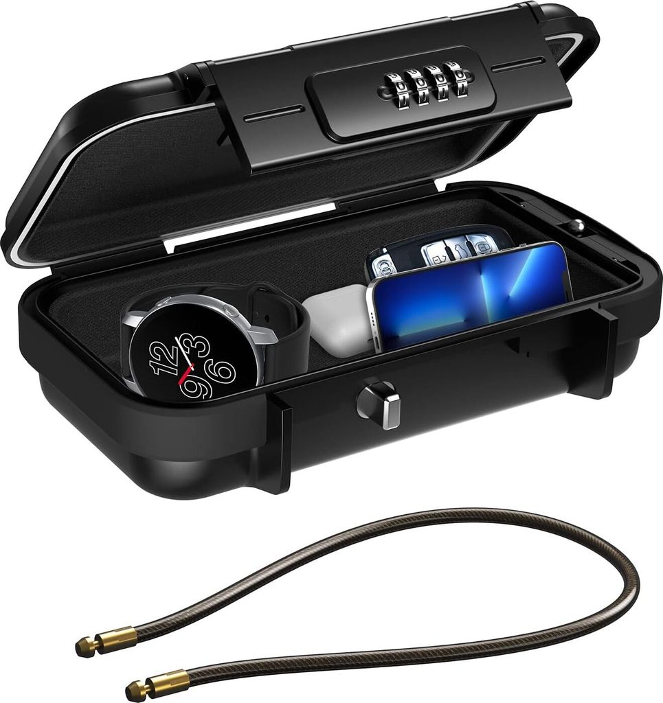 Tragbarer Tresor mit Zahlencode, Sicherheitsbox Outdoor Sicherheitssafe, mit Drahtseil abnehmbarem, Wasserdicht Schlüsselsafe mit Kombination, fü...