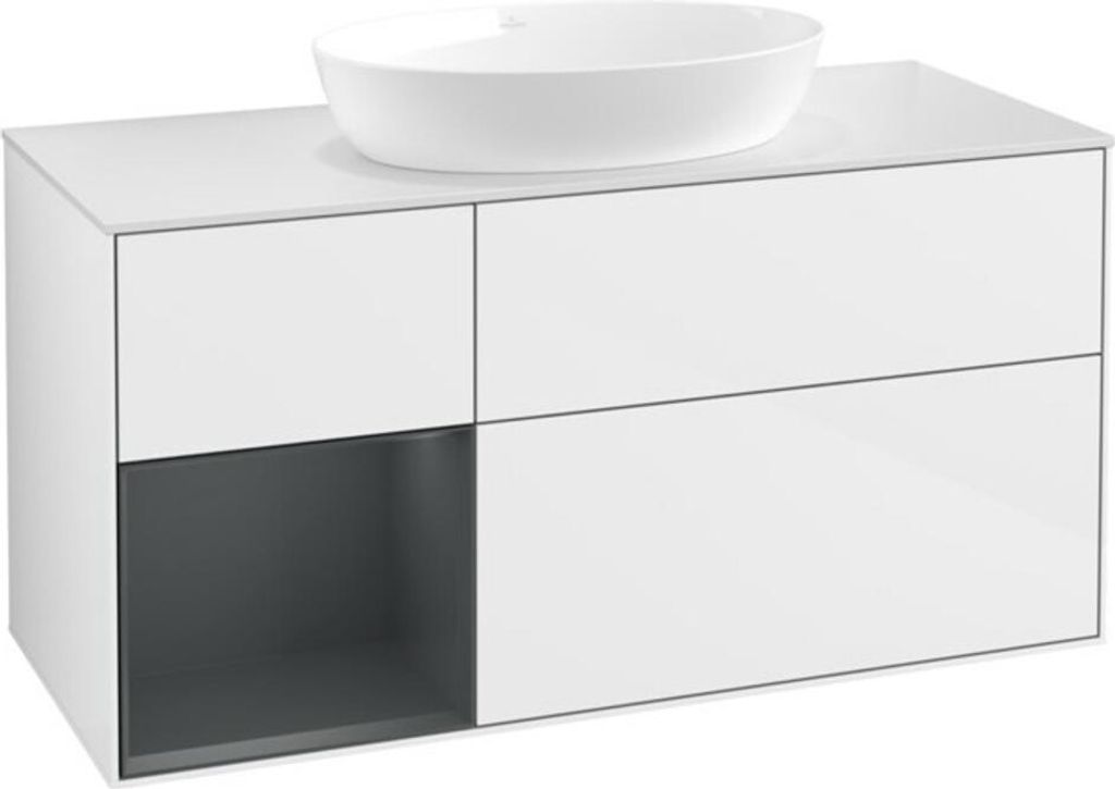 V&B Waschtischunterschrank Finion 120cm, Pl w m, Reg md m Lac, glo wh. Lac