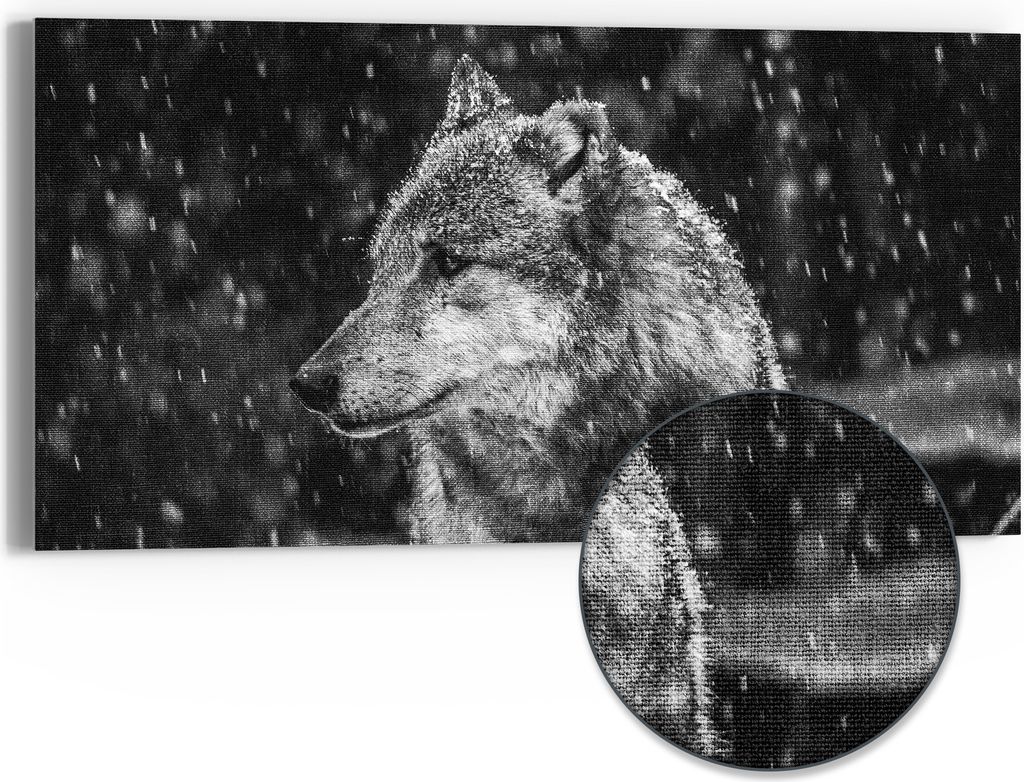 DEQORI Hybrid Leinwand Bild 60x30 cm 'Winterwächter' Wandbild Glas flach modern
