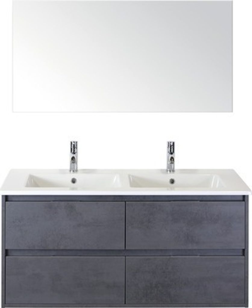 Badmöbelset 3-teilig Doppelbadmöbel Sanox Porto BxHxT 121 x 170 x 51 cm Frontfarbe beton anthrazit mit Waschtisch Kerami