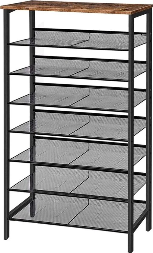 Étagère à chaussures industrielle 8 niveaux en métal et bois pour 32 paires
