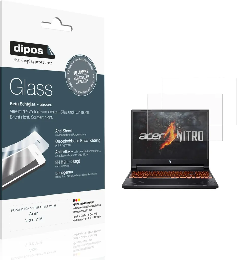 2x Pellicola Acer Nitro V16 Protezione 9H Vetro Flessibile Opaco dipos