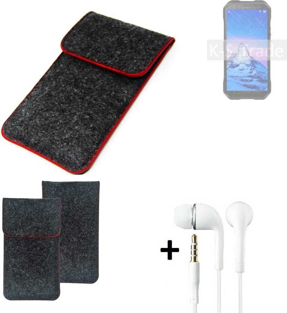 K-S-Trade Handy Schutz Hülle kompatibel mit Doogee S61 Schutzhülle Handyhülle Filztasche Pouch Tasche Case Sleeve Filzhülle dunkelgrau roter Rand