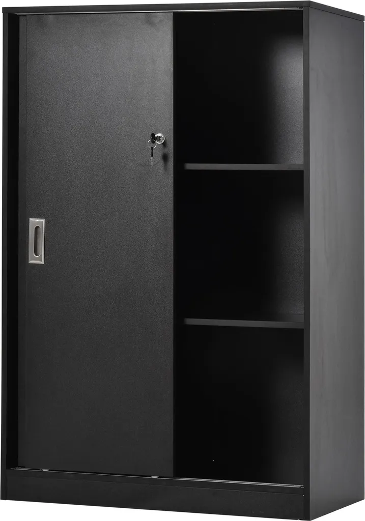 Meuble de Rangement Bureau pour Dossiers et Archives Noir avec Serrure
