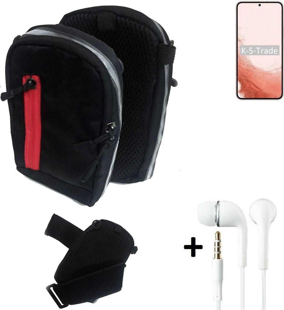 K-S-Trade Outdoor Gürteltasche Holster Umhängetasche + Kopfhörer kompatibel mit Samsung Galaxy S22 Exynos schwarz Handy Tasche Case travelbag