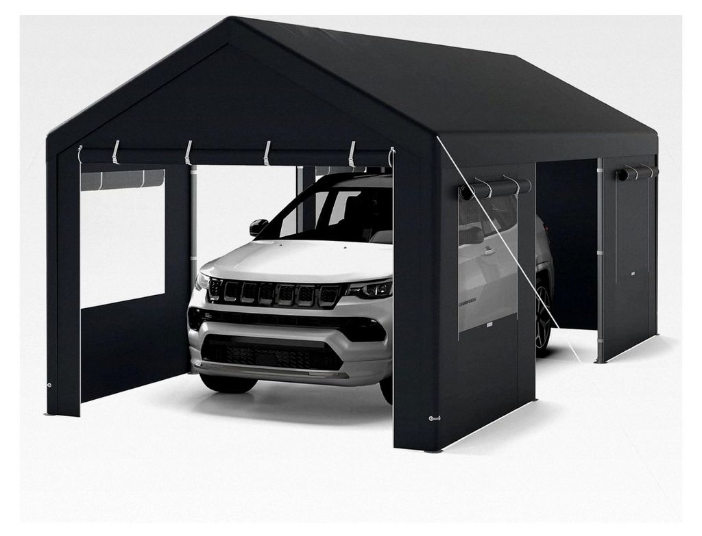 Zeltgarage Carport, 586 x 305 cm, Winterfestes Garagenzelt, Lagerzelt mit abnehmbaren Seitenwänden, Rolltüren und belüfteten Fenstern, Weidezelt...