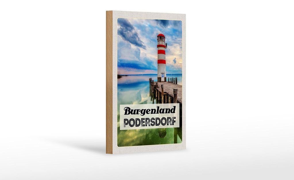 Holzschild Reise 12x18 cm Burgenland Podersdorf Leuchtturm Meer