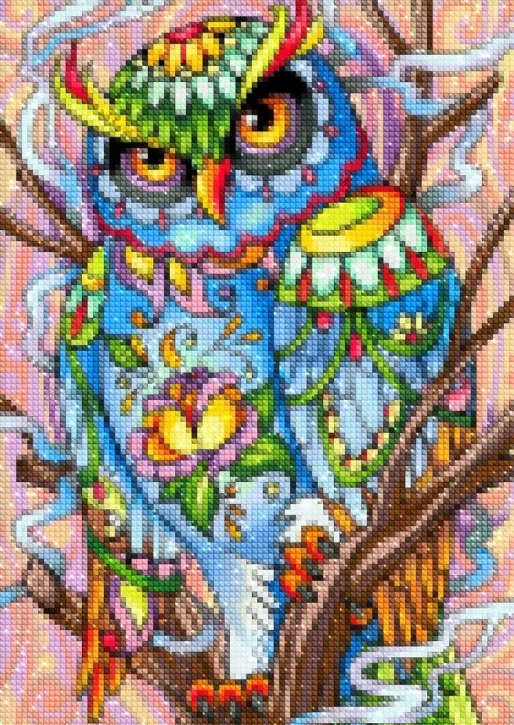 Diamond painting chouette multicolore 30x40 cm, kit créatif complet