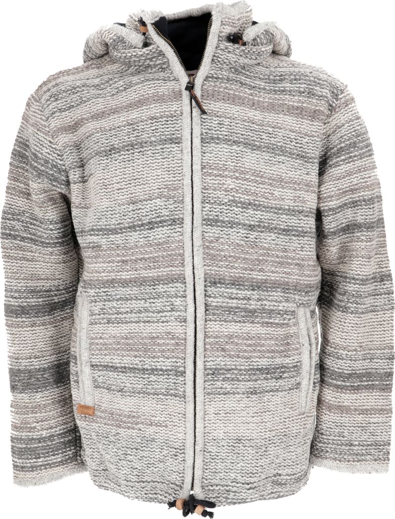 Kuschelige Gefütterte Uni Strickjacke, Mellierte Wolljacke Nepal Jacke - Modell 10, Herren, Grau, Wolle, Größe: XL