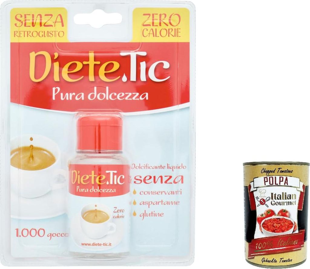 6x My Dietor Edulcorante Zero Calorie, Zero Kalorien Süßstoff, 50 ml flüssiger Süßstoff + Italian Gourmet polpa 400g