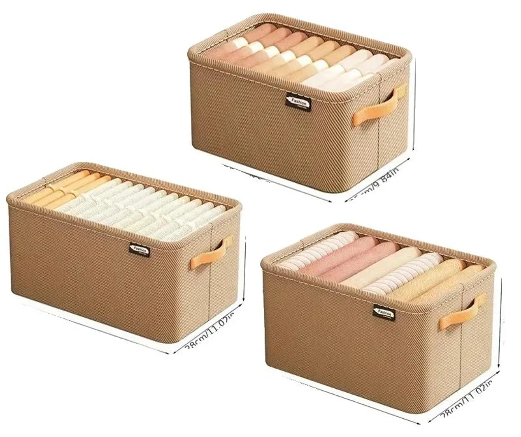 Boîte de rangement pour vêtements pliable en tissu souple kaki - Lot de 3