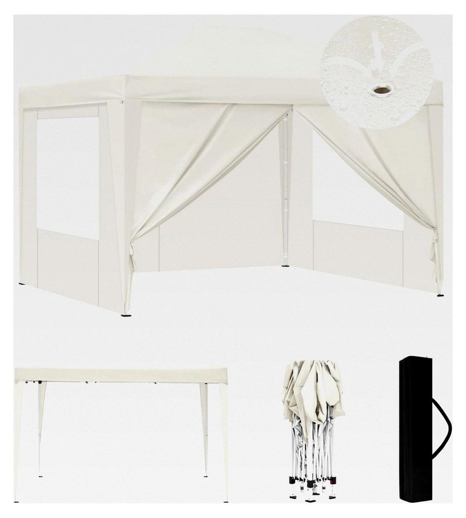 Faltpavillon 3x3 m, wasserfest und winterfest, stabiler Grillpavillon mit Seitenwänden und Fenstern, für Camping, Strand und Garten, Beige