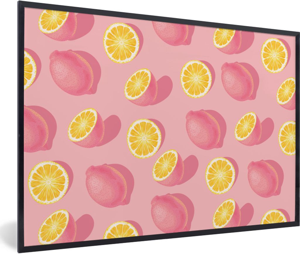MuchoWow Gerahmtes Poster Sommer - Zitrone - Rosa - Gelb 90x60 cm - Poster mit Schwarzem Bilderrahmen Wandposter Rahmen Foto Bilder - Fotorahmen ...