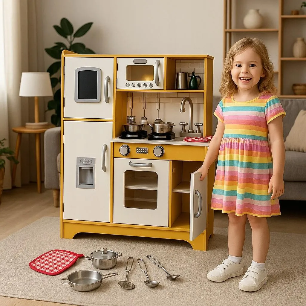 Cuisine de Jeu XXL LED et Bois - Design Moderne Blanc et Brun EKSPAND
