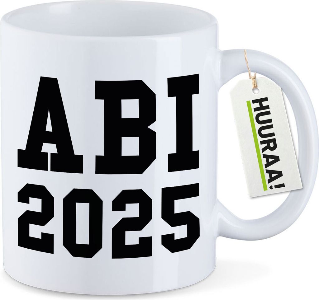 Huuraa Kaffeetasse ABI 2025 Abitur 330ml Weiß Keramik Kaffeebecher Geschenkidee