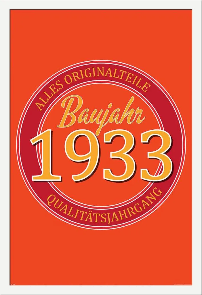 Poster di compleanno - Poster - 1933 - parti originali + cornice rimovibile, Shinsuke® Maxi MDF bianco, disco acrilico