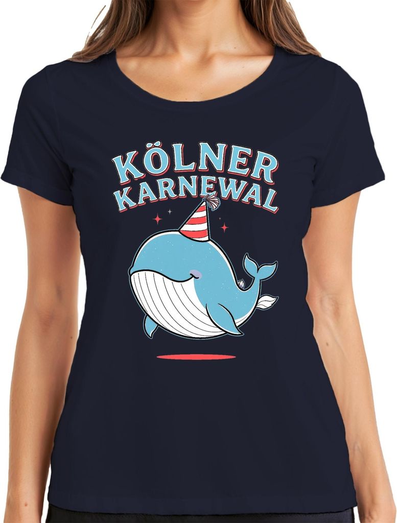 Kölner Karneval Wal Party Jeck Fastelovend Niedlich Geschenk Damen T-Shirt, Navy, S