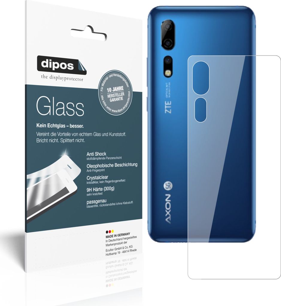 2x Schutzfolie für ZTE Axon 10s Pro Rückseite - Anti-Shock 9H Folie dipos Glass Kunststoffglas