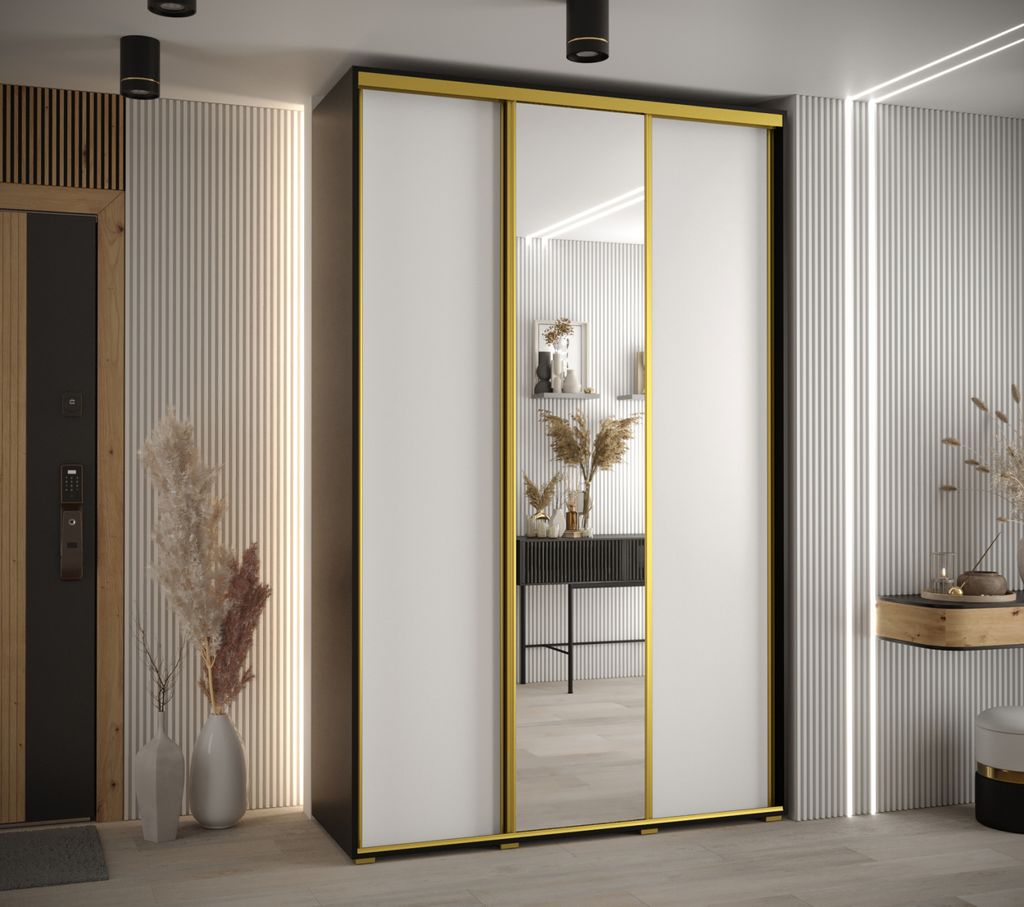 Kleiderschrank ASIRI 3 – 160/45 cm, schwarz/weiß/gold