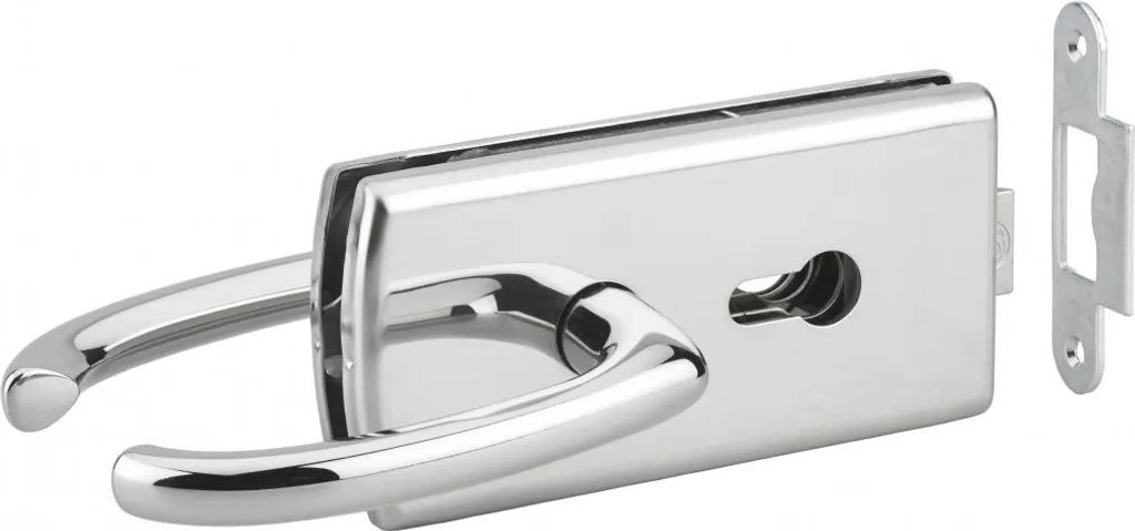 Serrure réversible chromée pour porte verre 154x72mm béquille incluse