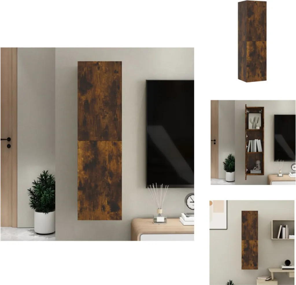 Meuble TV mural chêne fumé - Dégagez votre sol et rangez vos accessoires