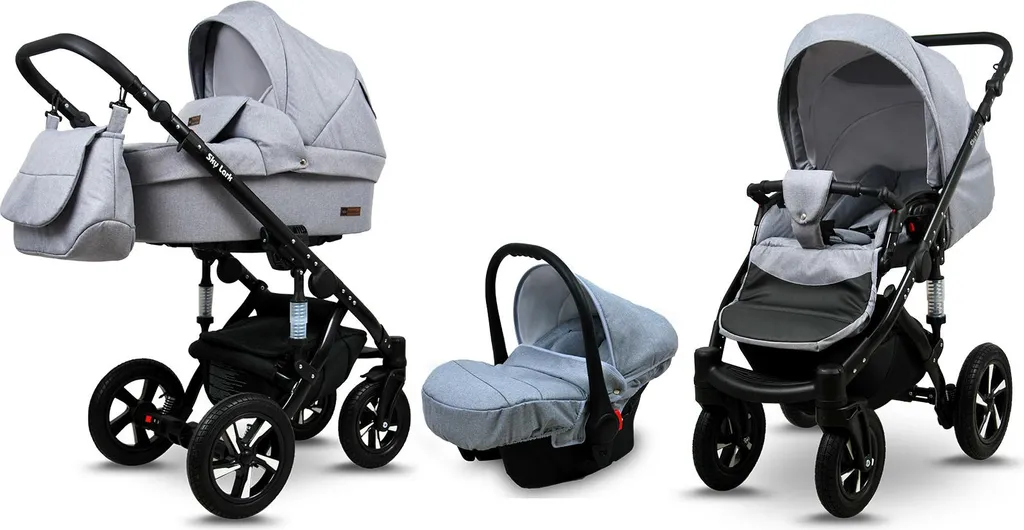 Ensemble Poussette Chat 3-en-1 BabyLux Sky Lark Silver Flex pour Voyages