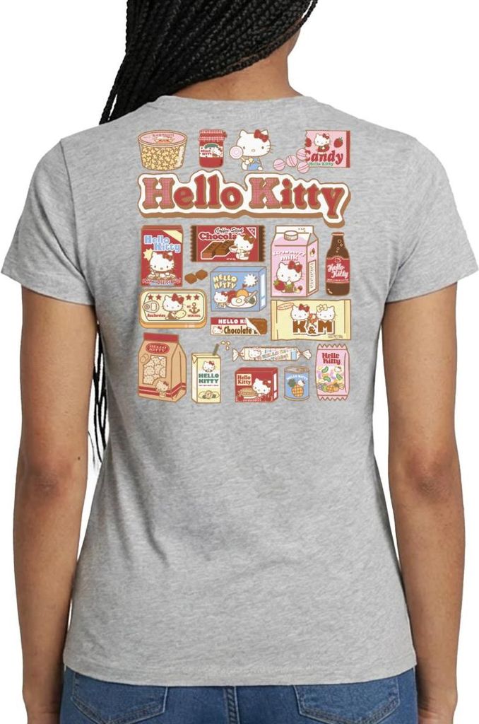 Spreadshirt Hello Kitty Snack Collage Frauen T-Shirt, XL, Grau meliert