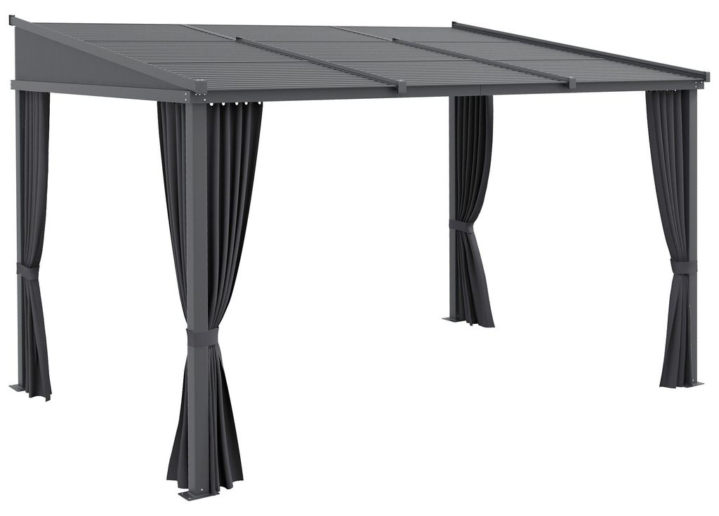 Gartenpavillon. Pergola. mit Schiebedach. Vorh?ngen. Aluminiumrahmen. dunkelgrau. 3.65 x 2.55 x 2.05 m