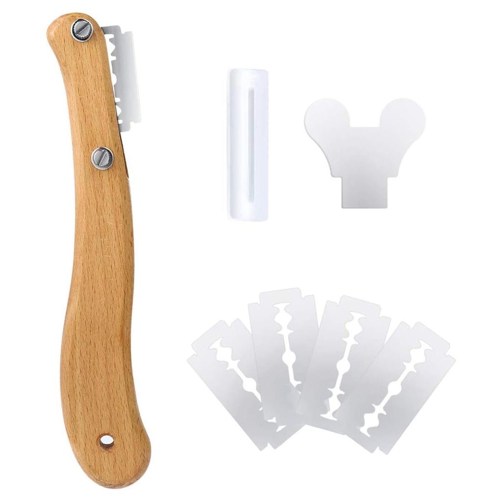 Bäckermesser Brot Lahm Messer - Teigmesser mit 5 Rasierklingen & Kunststoffbox für DIY Brotteig