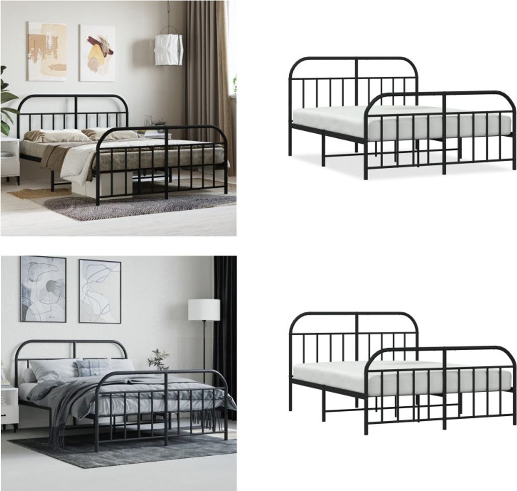 vidaXL Bettgestell mit Kopf und Fußteil Metall Schwarz 140x190 cm - Bettgestell - Bettgestelle - Bettrahmen - Bett